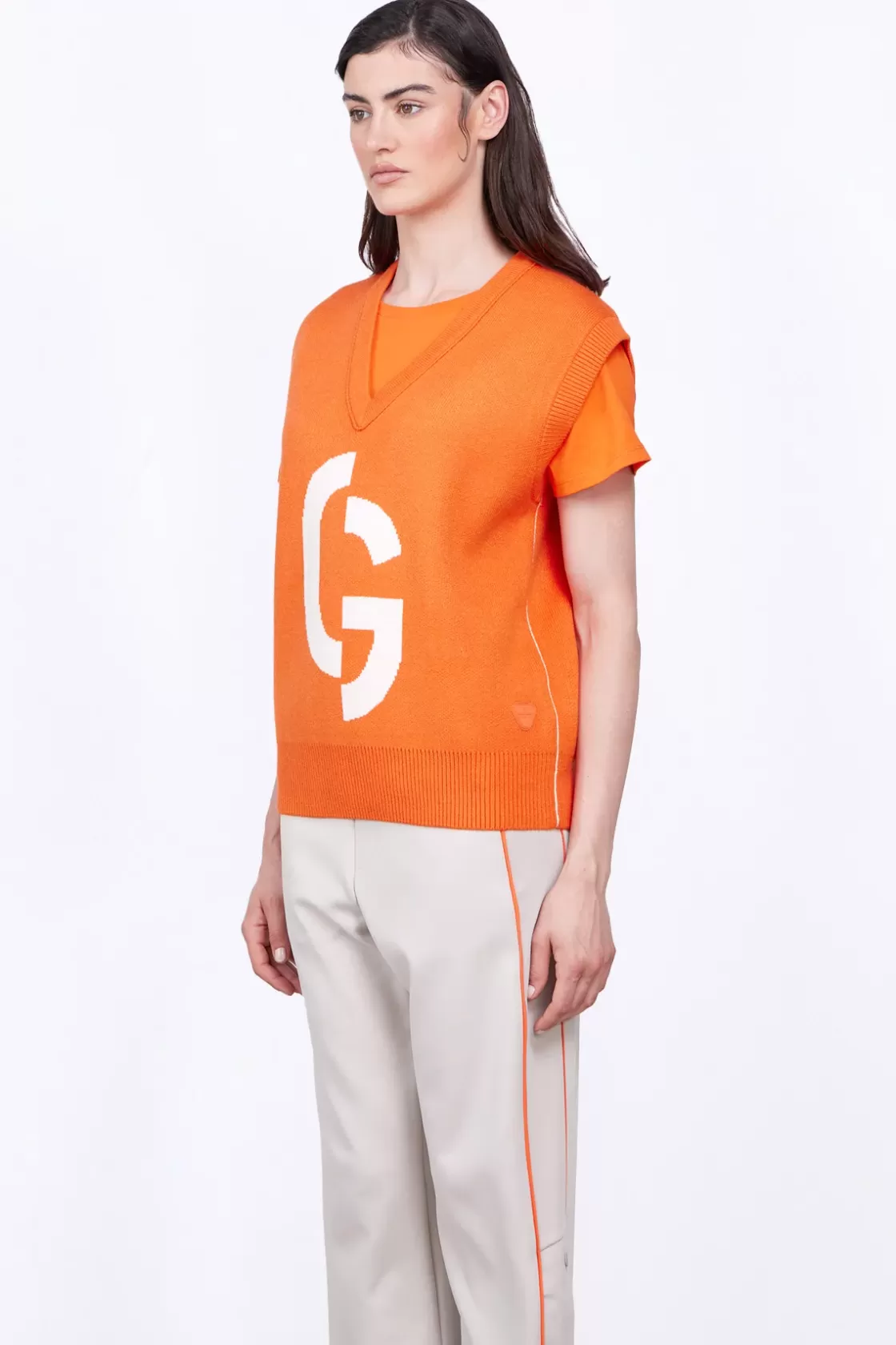 Pull En Maille Col V Sans Manches Alba Orange*Gertrude Store